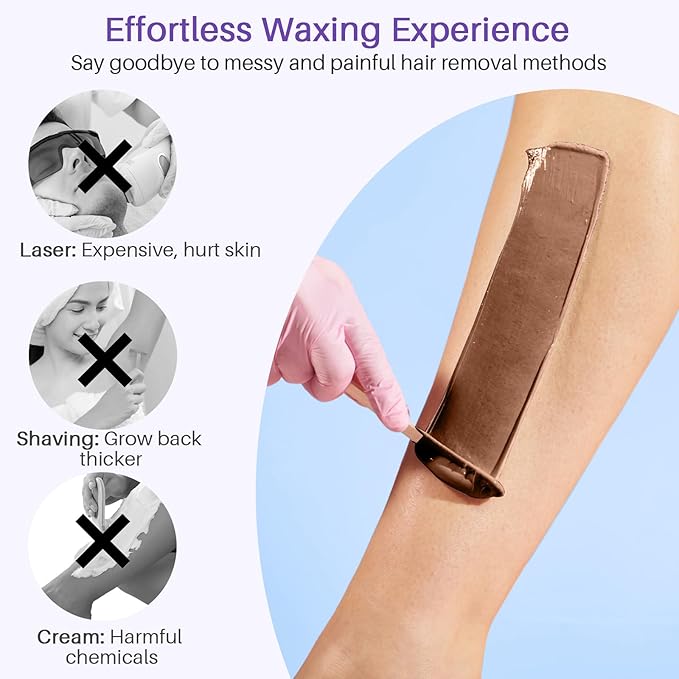 BLITZWAX Hard Wax Beads for Hair Removal 1lb Flexible Formula Chocolate Wax Beans No Residue for Brazilian Bikini Facial Body, Large Refill Wax for Women Men At Home Waxing
