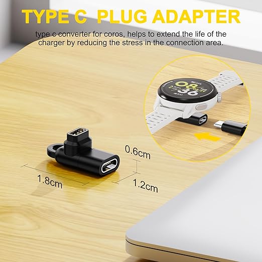 USB Charging Cable for COROS Pace 2/3/vertix/vertix 2/Apex Pro/APEX 2/2 Pro; USB Adapter with Type C Converter