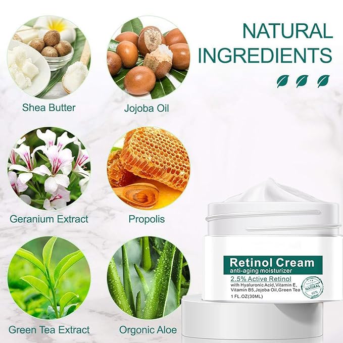 2.5% Active Retinol Cream for Face, Wrinkle Cream for Women with Hyaluronic Acid, Anti-Wrinkle Day and Night Cream for Women Anti Aging Face Creams for Women & Men All Skin Types