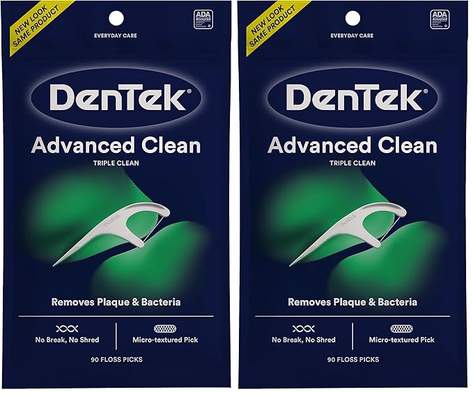 DenTek Advanced Clean Floss Picks with No Break & No Shred Dental Floss,Plaque Remover,90 Count (Pack of 2)
