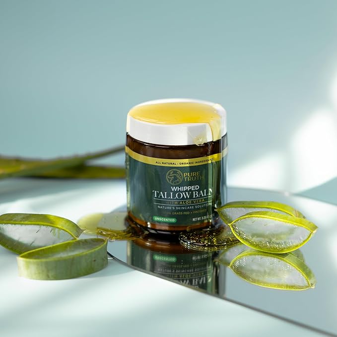 Whipped Tallow and Honey Balm (Unscented), Beef Tallow for Skin Care, Grass Fed + Finished Tallow Moisturizer Cream for Face & Body w/Organic Honey, Aloe Vera, Jojoba Oil, Men Women 3.25oz