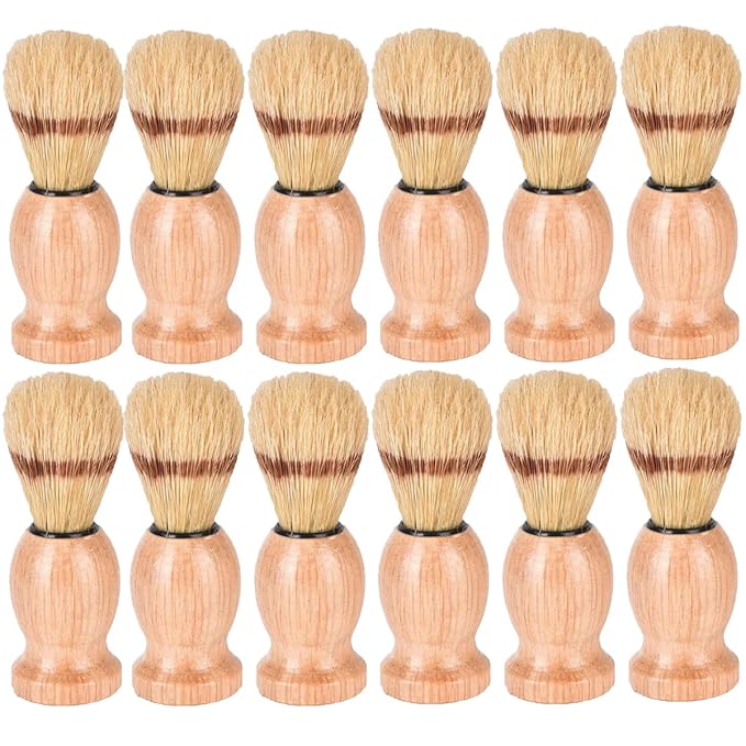 12Pcs Men Shaving Brush Wood Handle, Professional Salon Tools Hand Crafted Shaving Brush Wood Handle Shave Brushes Handmade Pure Badger Hair Brush for Men