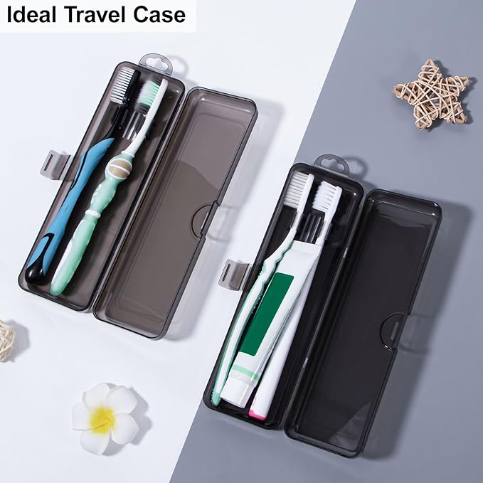 Yeeco Toothbrush Case 4 Packs, Transparent Black Toothbrush Travel Case, Plastic Toothbrush Holder Travel Size, 7.87 x 2.36x 1.18 inches Portable for Traveling Can Palce 2 Toothbrushes