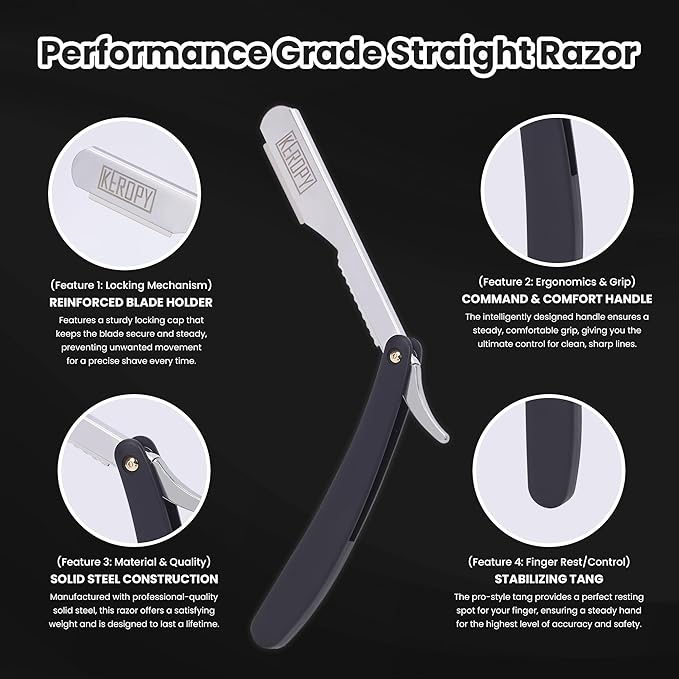 Professional Barber Straight Razor for Men, Single Blade Straight Edge Razor for Close Shaving and Beard Shaping, Shavette Kit with 100 Blades - Ultimate Men's Grooming & Shaving Gift Set