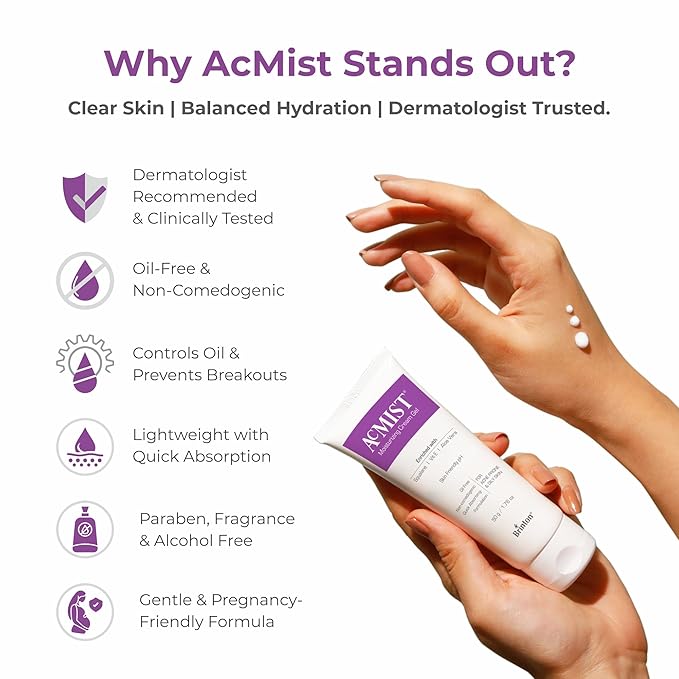 Acmist Moisturizing Cream Gel for Oily & Acne-Prone Skin | Oil-Free, Non-Comedogenic, Quick Absorbing & Makeup Friendly | With Vitamin E, Aloe Vera & Squalane | For Men, Women & Teens | 50g/1.67 oz.