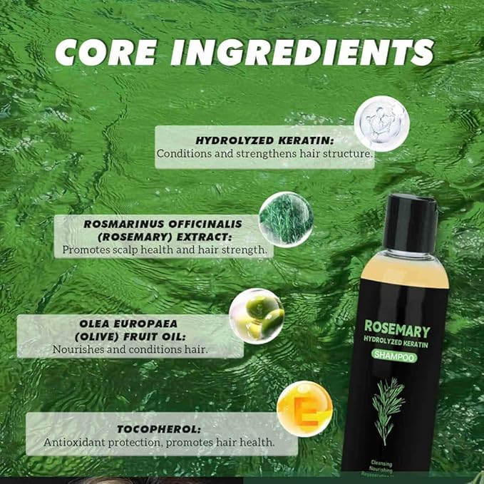 2PCS Organic Rosemary Shampoo for Hair Growth Natural Thickening & Strengthening Shampoo with Hydrolyzed Keratin Hair Care 200ml