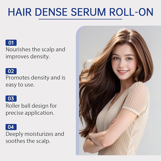 25ml Hair Growth Serum For Thickening & Densifying Hair - Scalp Treatment Serum For Thicker Fuller Hair With Rosemary & Ginger - Hair Density Roller Ball For All Hair Types
