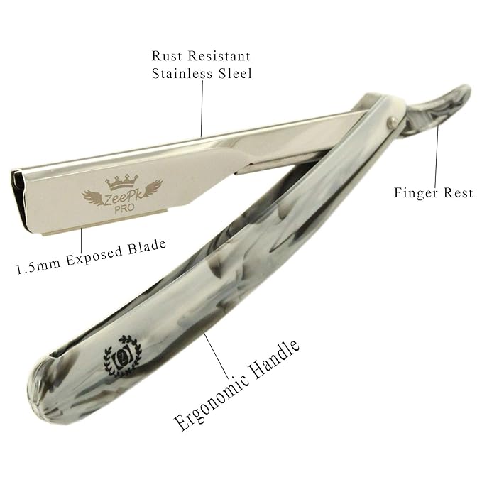 Zeepk Vintage Cut Throat Barber Salon Manual Straight Edge Shaving Razor + 100 Shaving Blades Marble Print