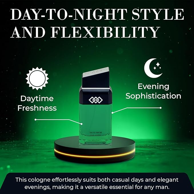 LEG3ND Men's Cologne Eau de Parfum Spray - 3.4oz/100ml Long-Lasting Scent with Elegant & Sleek Glass Bottle - Fragrance for Men with Luxurious Mandarin & Musk Notes (Green Edition)