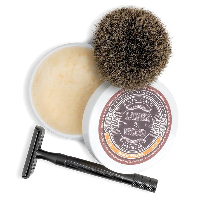 Lather & Wood Shaving Soap - Bay Rum - Simply the Best Luxury Shaving Cream - Tallow - Dense Lather with Fantastic Scent for the Worlds Best Wet Shaving Routine. 4.6 oz (Bay Rum)