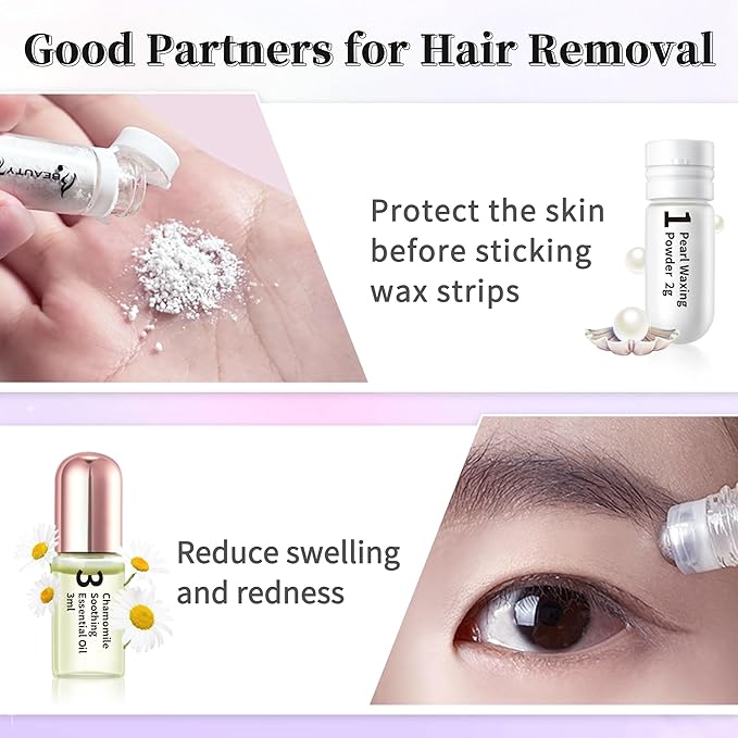 Beauty7 Eyebrow Wax Strips High-arched Eyebrow Wax Strips Kit Hair Removal at Home Waxing 24 Strips with Pearl Powder Essential Oil for Sensitive All Skin Types Women