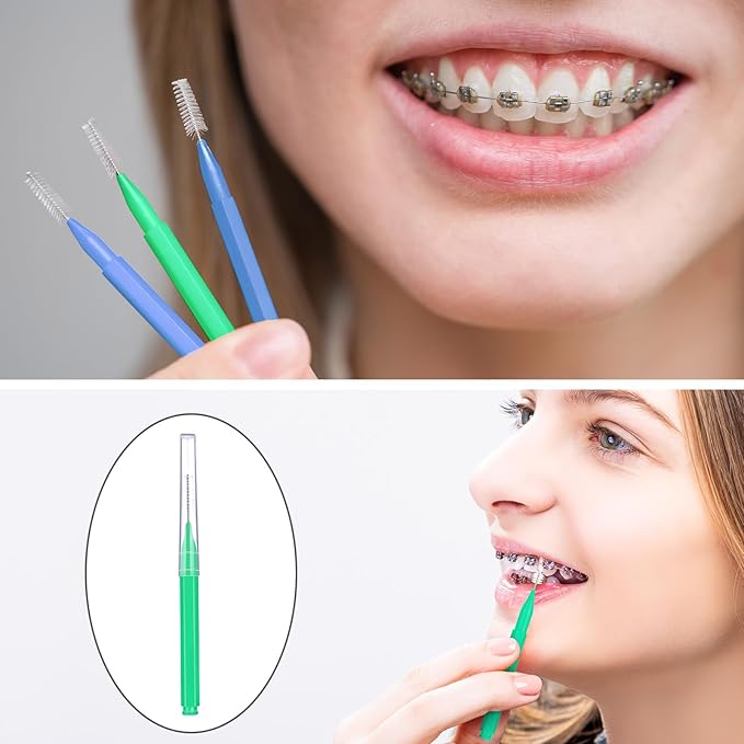 Patelai 100 Pieces Braces Brush for Cleaner Interdental Brush Toothpick Dental Tooth Flossing Head Oral Dental Hygiene Flosser Toothpick Cleaners Tooth Tool(Blue, Green,Elegant Size)