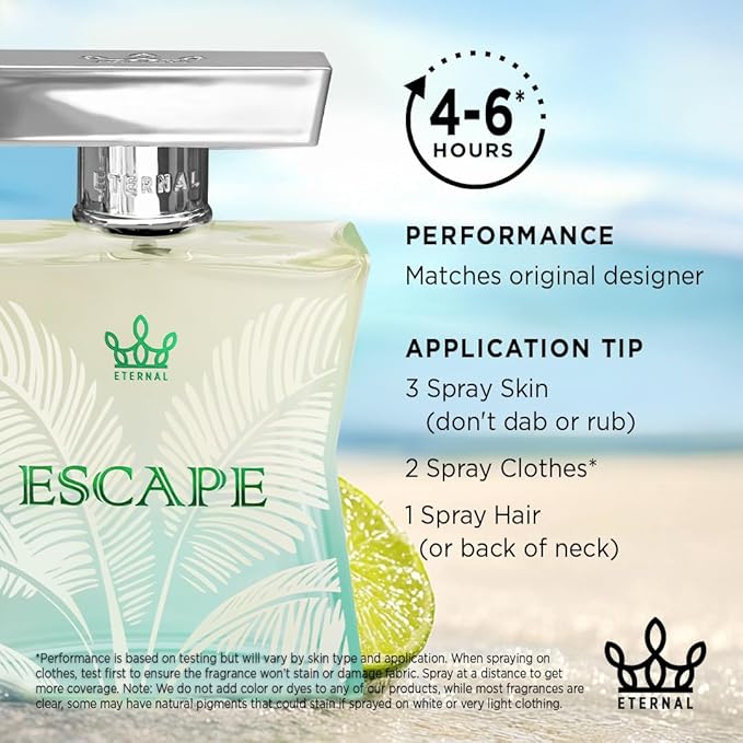 Eternal Escape - Inspired by Virgin Island Water - 3.4 oz (100ml) - EDP - Long-lasting - Vegan - Clean Ingredients - Unisex Perfume for Men & Women - 2000 sprays per bottle