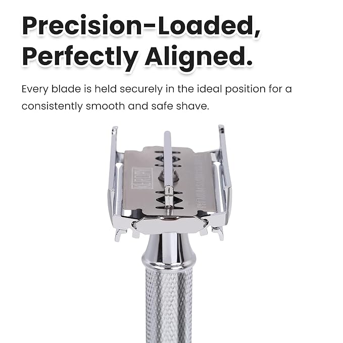 Safety Razor for Men, Premium Stainless Steel Butterfly Open Comb DE Razor, Weighted Heavy Handle with 10 Double Edge Blades, Mirror Polished Silver - Luxury Gift Set for Dad, Groom