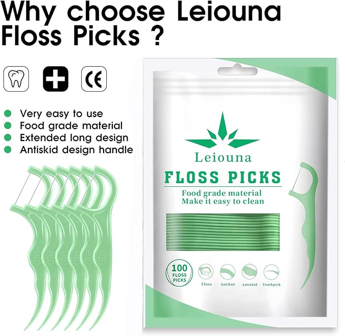 Dental Floss Picks 300 Count,Tooth Picks Thread Flossers Easy Grip Handle for Adults Kids Teeth Cleaning, Unflavored Toothpick Stick Soft,Tight Spaces Cleaning (300)