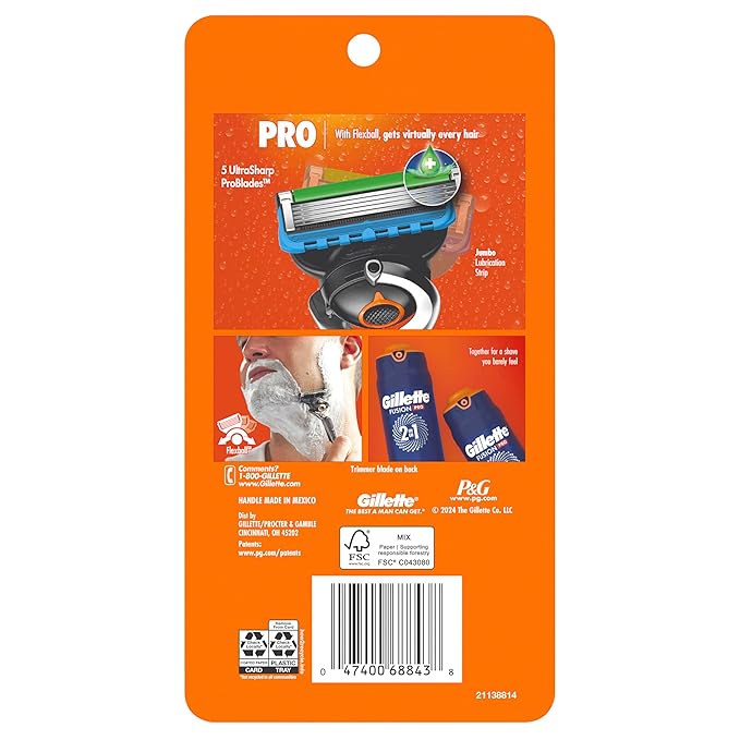 Gillette Fusion5 ProGlide Shaving Razor for Men, Razor Handle, 4 Razor Blade Refills, FlexBall Razor Handle and Precision Trimmer for Men