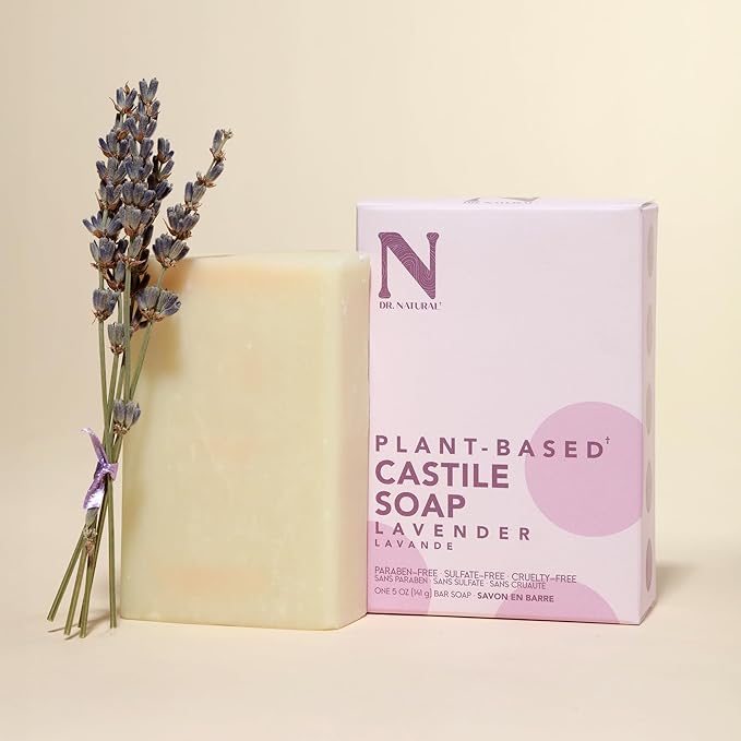 Dr. Natural Castile and Black Bar Soap Set - Multipurpose Soap Bar with Anti-Acne Properties - Lavender, Peppermint, Black Soap - 3 pc