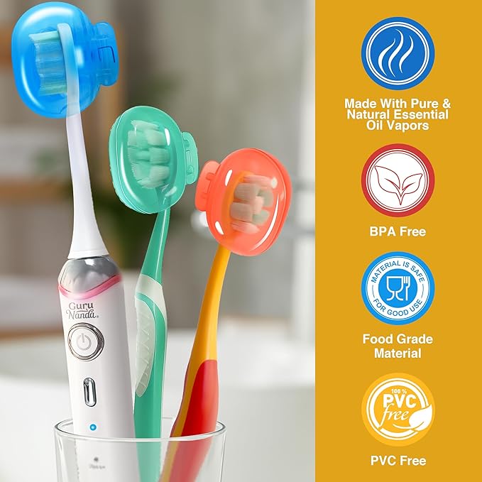GuruNanda Brush Pods - ToothbrushCover for Manual & Electric Toothbrush, KeepsToothbrush Fresh & Clean, Travel Accessories with Natural Essential Oil Vapors (Pack of 3)