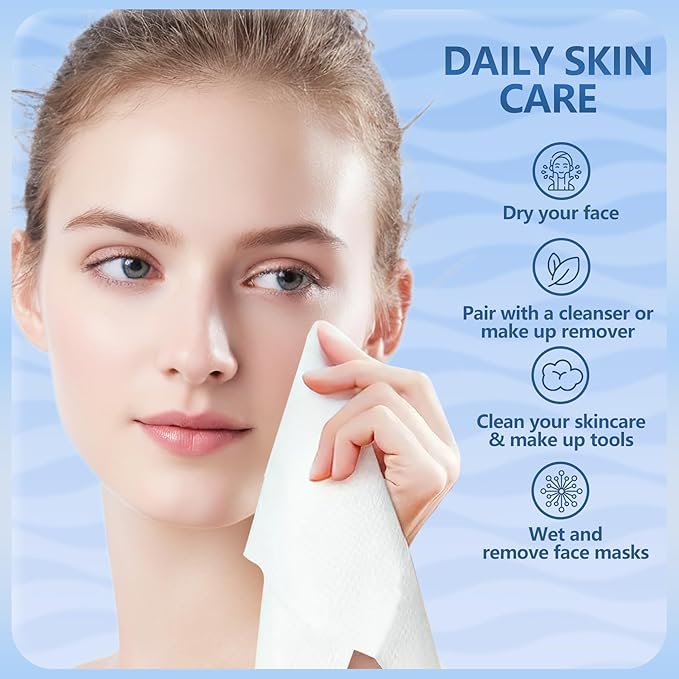 Disposable Face Towels, 12"×12" Extra Large Face Towelettes, Ultra Soft Facial Towels for Sensitive Skin, Makeup Remover Dry Wipes, 110 Count (2 Packs of 55)