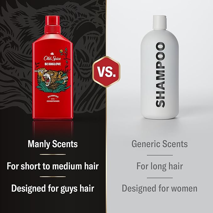 Old Spice Bearglove 2-in-1 Shampoo & Conditioner for Men, Healthier, Fuller, More Moisturized Looking Hair, 13.5 Fl Oz Each (Pack of 6)