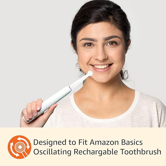 Amazon Basics Electric Toothbrush Replacement Heads, Compatible with Most Oral-B Brushes, White, 3 Count