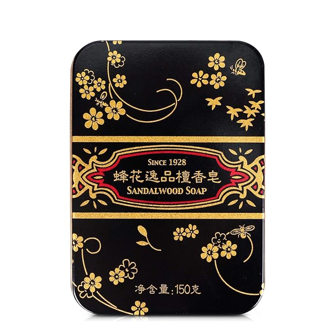 Bee & Flower Soap Bar Sandalwood Soap Gift Tin Box Bath Bar Soaps for Face and Body, Men and Women (5.3 oz)