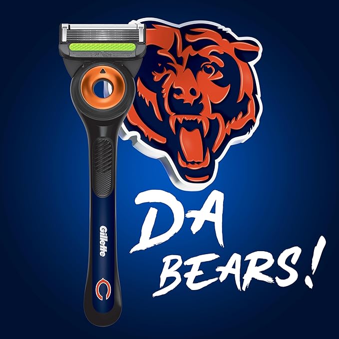 Gillette Labs Special NFL Bears Edition Shaving Razor for Men - 1 Handle, 4 Razor Blade Refills & Magnetic Stand, Holiday Gifts for Men, GilletteLabs with Exfoliating Bar