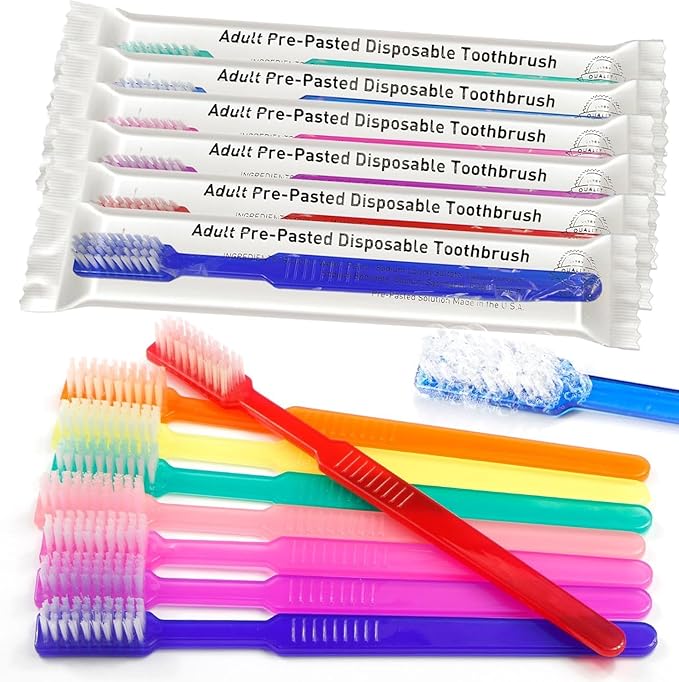 200 Pcs Disposable Pre-Pasted Toothbrushes Individually Wrapped Pre Pasted Toothbrush | Single Use Waterless Tooth Brush for Hotel, Camping, Homeless Gift | Multi Color