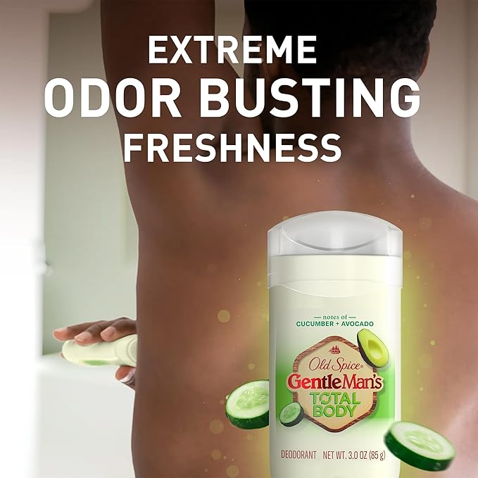 Old Spice Whole Body Deodorant Stick for Men, 3 Pack, Aluminum Free, Cucumber + Avocado Scent, 24/7 Odor Protection, Dermatologist Tested, Gentle on Skin, Safe to Use All Over, 3.0 oz