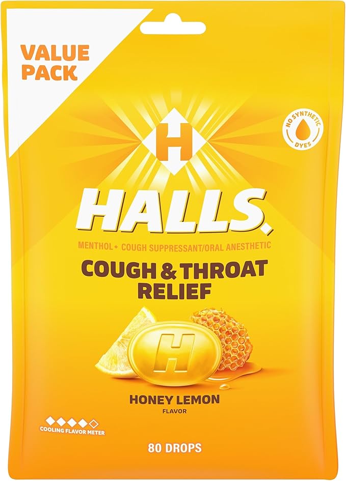 HALLS Relief Honey Lemon Cough Drops, Economy Pack, 80 Drops