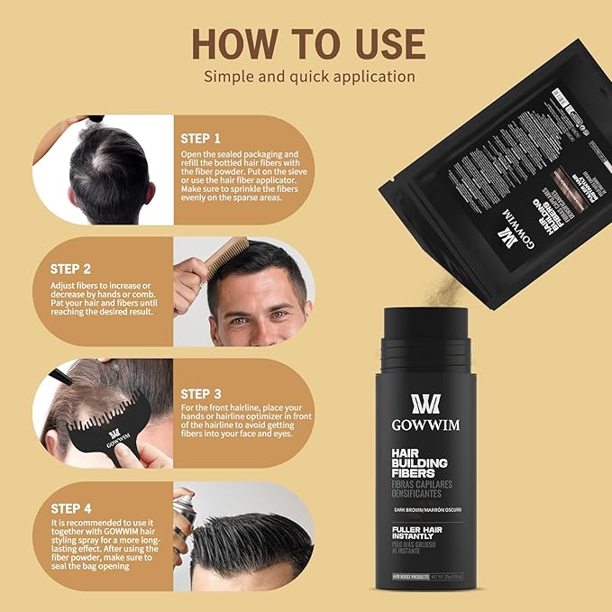 Gowwim Hair Fibers，Instant Building Thickening Fibers for Thinning Loss Hair Natural Grey Coverage Touch up Bald Spot Cover up Waterproof & Sweatproof for Women & Men 100g