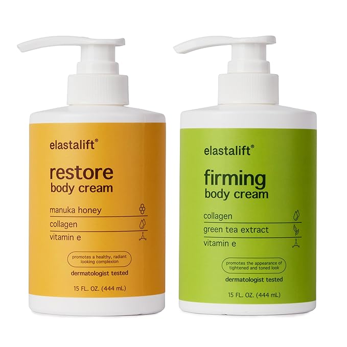 Elastalift Collagen Cream + Manuka Honey Cream Body Lotion & Face Moisturizer Skin Care Bundle For Women & Men | Skin Tightening Collagen Firming Lotion For Crepey Skin, Dry Skin, & Wrinkles, 2PC Set