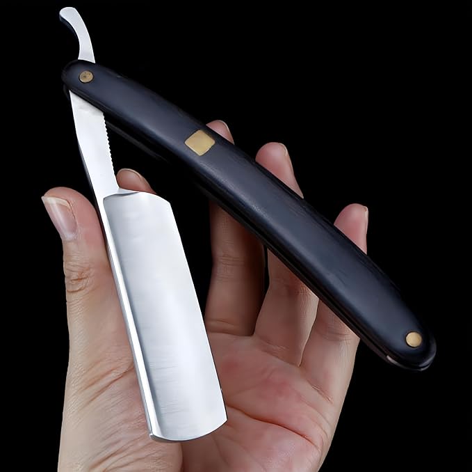Straight Edge Razor Shaving Kit, Including Steel Shaver & Shaving Brush & Wooden Beard Comb & Brush, Beard Grooming Scissors, Idea Gift for Christmas, Birthday, Father for Men