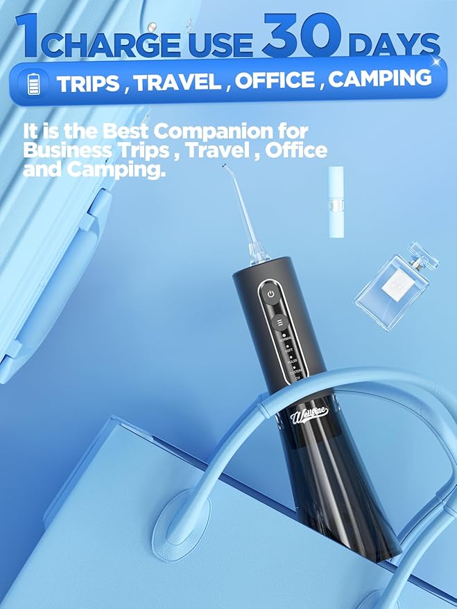 WELLFINE Water Dental Flosser Teeth Pick: Portable Cordless 4 Modes Flossers Pic 300ML Rechargeable Floss Pik Powerful IPX7 Waterproof Oral Irrigator for Cleaning Gum Care Braces for Home Travel