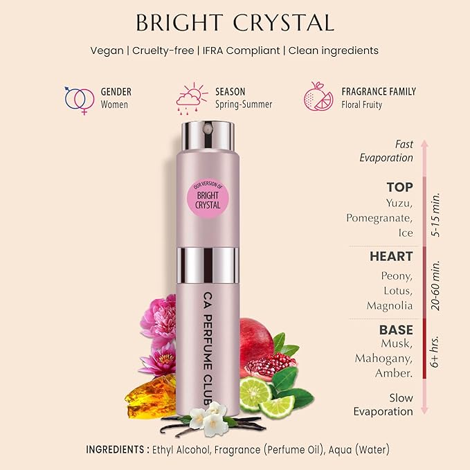 CA Perfume Impression of Bright Crystal For Women Fragrance Eau de Parfum Spray Refillable Atomizer Bottle 0.27 Fl Oz/ 8ml