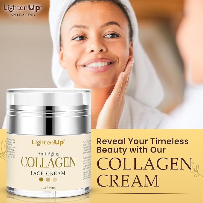 Lighten-Up Collagen Cream for Face - 1 fl oz / 30 ml - Antiaging, Fine Lines and Neck, Moisturizing and Hydrating Creams, Age Spots, with Hyaluronic Acid, for Women and Men