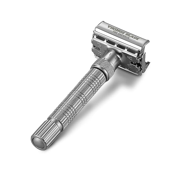VIKINGS BLADE Adjustable Double Edge Safety Razor + Luxury Case. Smooth, Reusable, Eco-Friendly (The Emperor “Frosted Chrome”)