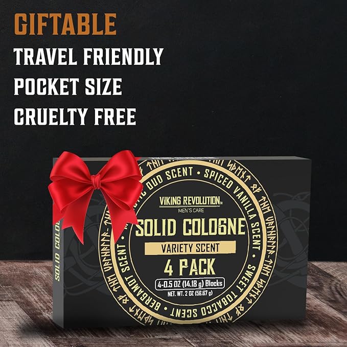 Viking Revolution 4 Pack Mens Colognes - 0.5 Oz Solid Perfume with Spiced Vanilla, Sweet Tobacco, Majestic Oud, Bergamot - Travel Wax Balm Cologne