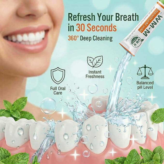 M-MW Travel Size Mouthwash Individual Packets, Alcohol Free Oral Rinse, Bad Breath Treatment for Adults, Mild Mint Flavor, Travel Essentials Toiletries (20 Count)
