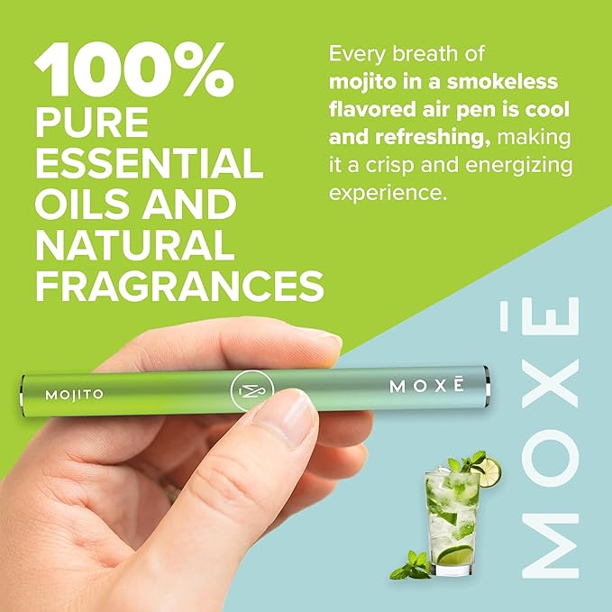 MOXE Natural Mojito Air Inhaler | Non Electric Long-Lasting Flavored Air Refreshing Support | Oral Fixation Peppermint, Lime, Bergamot & Menthol Essential Oils, Craving Relief
