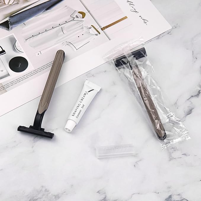 Disposable Razors In Bulk, Bulk Razors With Knife Cap, Gray, Individually Packaged Disposable Razors Bulk With Shaving Cream For Hotels, Homeless, Nursing Homes, Charities (Pack-60)