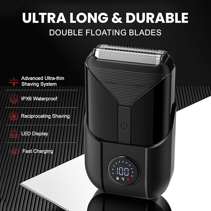 VNTGSHVER Foil Shavers for Men - Smooth & Close Electric Razor, USB-C Rechargeable Razor, High Precision Electric Face Shaver, Waterproof, Cordless, Dual-Action SkinSafe Foil Blades