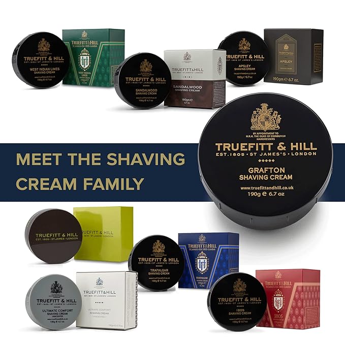 Truefitt & Hill Shaving Cream Bowl - Grafton - Premium Glycerin-Based Lather, Smooth Glide, and Hydration for a Luxurious Shave - 6.7 oz.