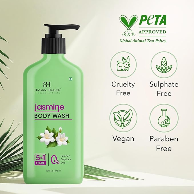 Botanic Hearth Jasmine Body Wash – Gentle 5-in-1 Cleansing Formula with Soothing Floral Aroma, Hydrating & Sulfate Free Daily Shower Gel – 16 fl oz