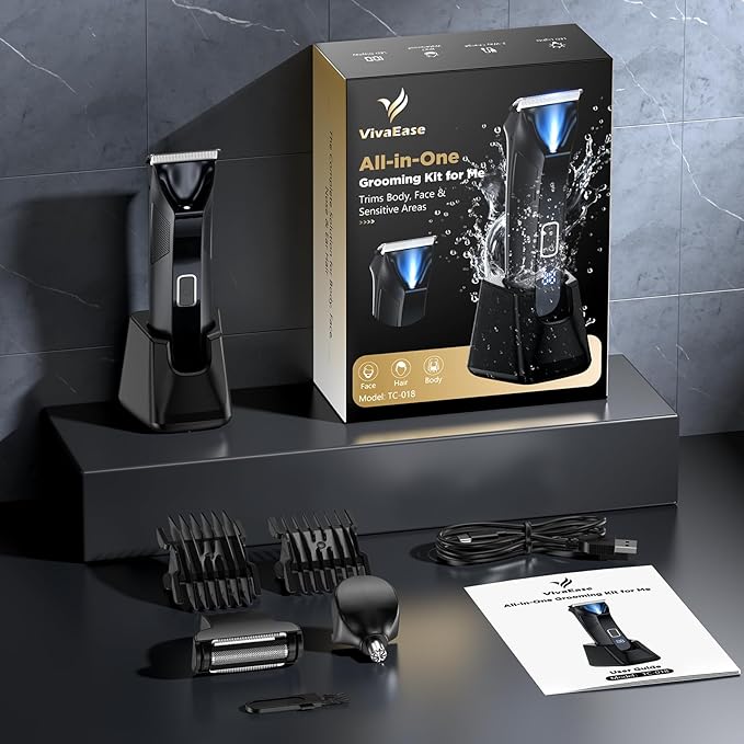 Manscape Body Hair Trimmer for Men, 3-in-1 IPX7 Waterproof Groin & Ball Shaver, Electric Razor Mens Grooming Kit, Rechargeable Cordless with SkinSafe Ceramic Blade & Nose Hair Attachment