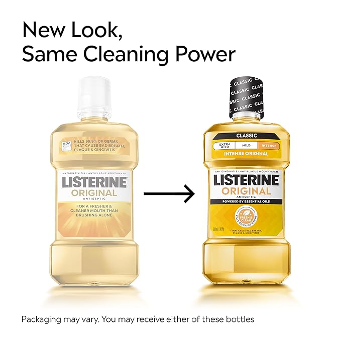 Listerine Original Intense Antiseptic Oral Care Mouthwash to Kill 99.9% of Germs That Cause Bad Breath, Plaque and Gingivitis, ADA-Accepted Mouthwash, Intense Original Flavored Oral Rinse, 1 L