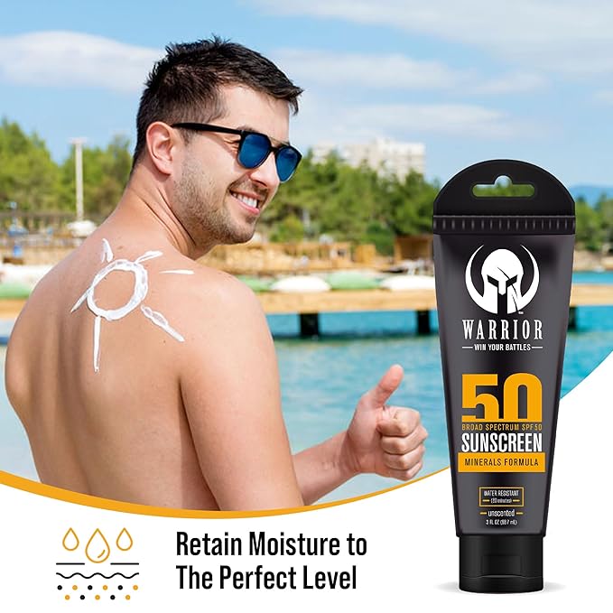 WARRIOR - WIN YOUR BATTLES - SPF 50 Sunscreen Lotion - 80 Minutes Water Resistant | Burn Relief Gel for Skin Made in USA Aloe with Aloe Vera Gel with Lidocaine 4% | 3 Fl Oz - Pack of 2 and 4 FL OZ