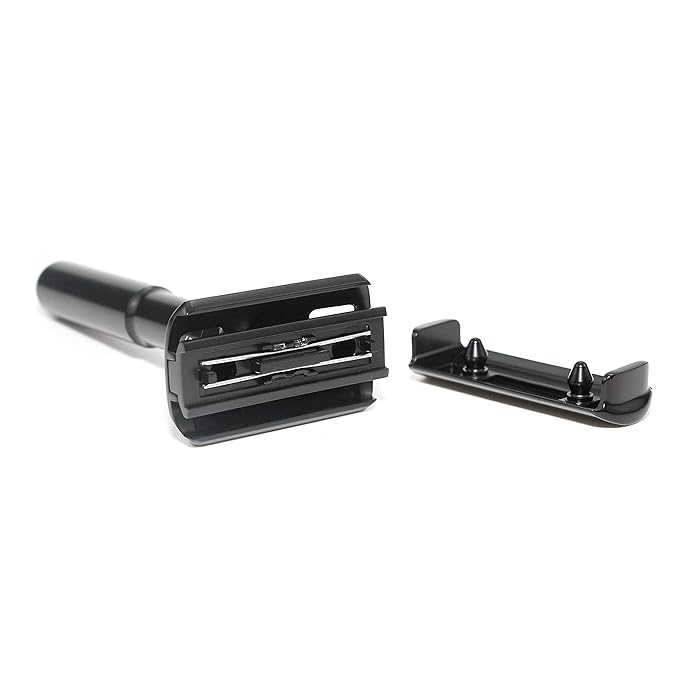 Adjustable Safety razor double edge razor Classic Safety razor, Matte black coating.RZ700 (1 Razor, 1 Leather Protective Sleeve & 10 pcs Titanium Coated Blades)