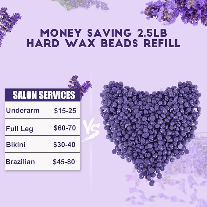 5lb Hard Wax Beads Bulk, Professional Waxing Bead Sensitive Skin, Scented Stripless Wax beans for Brazilian, Bikini, Body, Face, Legs, Back, Coarse Hair Removal, Salons Supplier Wax Bead Refill