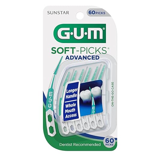 GUM Soft-Picks Advanced, Easy to Use Dental Picks for Teeth Cleaning and Gum Health, Disposable Interdental Brushes with Convenient Carry Case, Dentist Recommended Dental Picks, 60 Count (Pack of 3)
